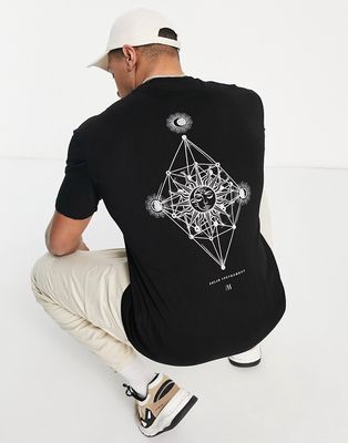 Selected Homme geo back print T-shirt in black