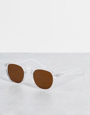 Selected Homme high brow sunglasses in clear with brown lens
