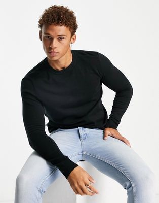 Selected Homme knit crew neck sweater in black