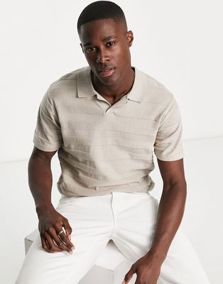 Selected Homme knit polo with revere collar in beige-Neutral