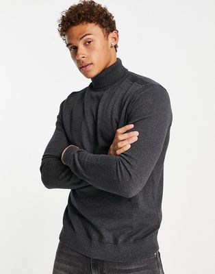 Selected Homme knitted roll neck sweater in dark gray