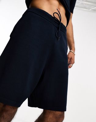 Selected Homme knitted short with drawstring waist in navy - part of a set
