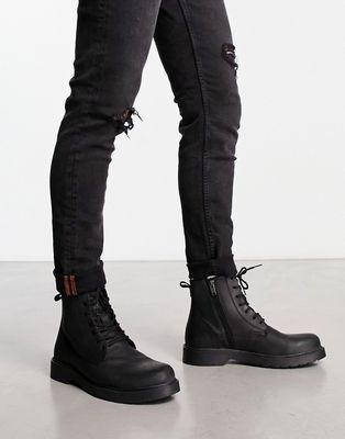 Selected Homme leather lace up boot in black