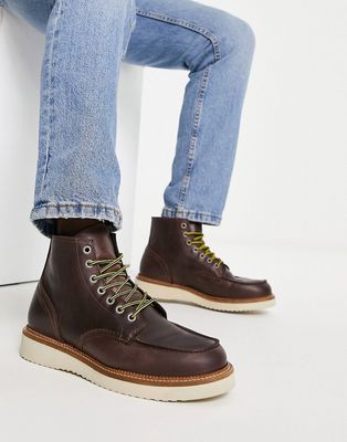 Selected Homme leather lace up boots in tan-Brown