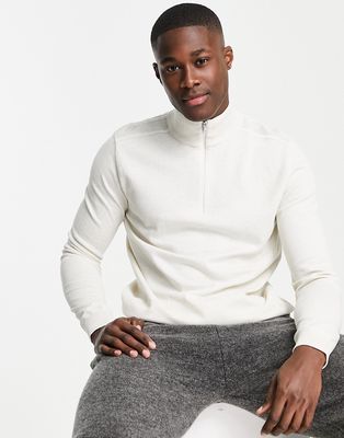 Selected Homme lightweight 1/4 zip sweater in ecru-Neutral