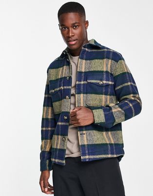 Selected Homme lined check jacket in green and navy