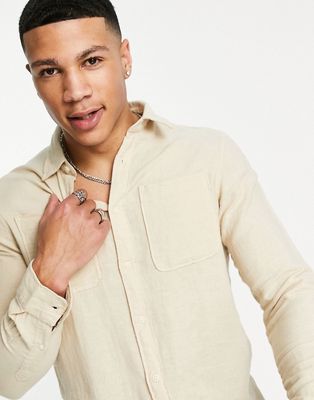 Selected Homme linen mix shirt in beige-Neutral