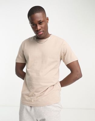 Selected Homme linen mix t-shirt in beige-Neutral