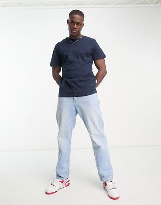 Selected Homme linen mix T-shirt in navy