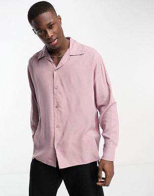 Selected Homme long sleeve revere collar shirt in pink