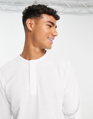 Selected Homme long sleeve t-shirt with grandad collar in white