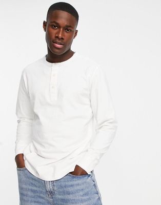 Selected Homme long sleeve top with henley neck in white