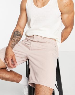 Selected Homme loose fit denim shorts in pink