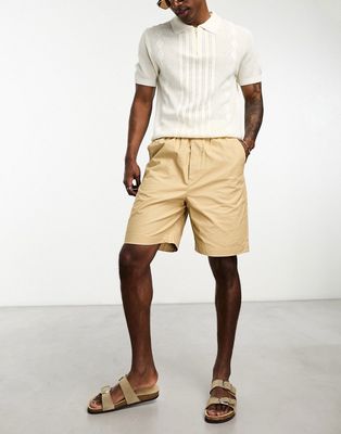 Selected Homme loose fit short with elasticized waist in beige-Neutral