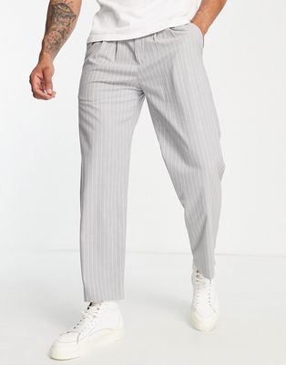 Selected Homme loose fit smart pants in gray pinstripe