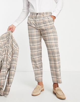 Selected Homme loose fit suit pants in beige-Neutral