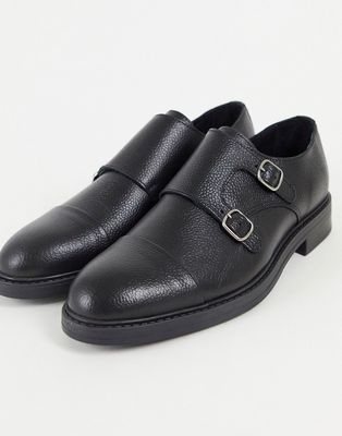 Selected Homme monk shoe in black scotchgrain leather