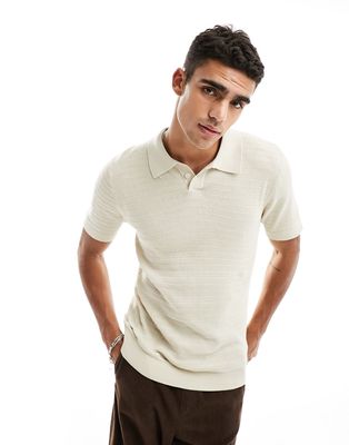 Selected Homme oversize knitted polo in beige-Neutral