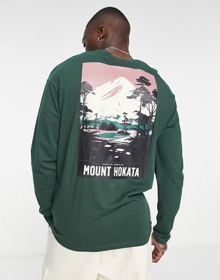 Selected Homme oversized long sleeve t-shirt with mountain back print in dark green