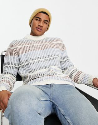 Selected Homme oversized ombre stripe knit sweater in ecru-Multi