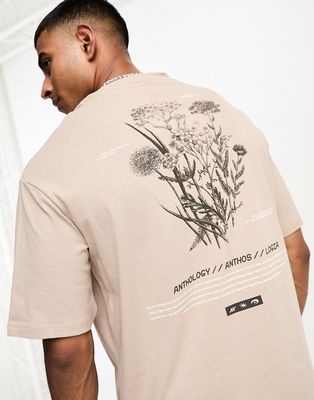 Selected Homme oversized T-shirt with bloomers back print in washed brown