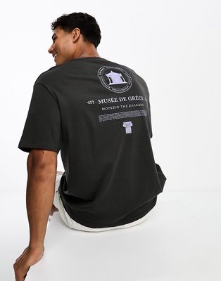 Selected Homme oversized t-shirt with Grecian back print in charcoal-Gray