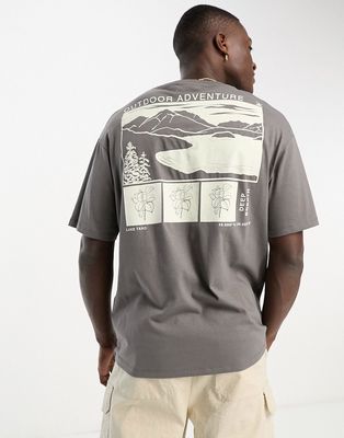Selected Homme oversized t-shirt with mountain back print in gray
