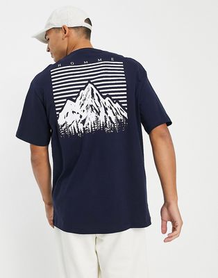 Selected Homme oversized t-shirt with mountain back print in navy
