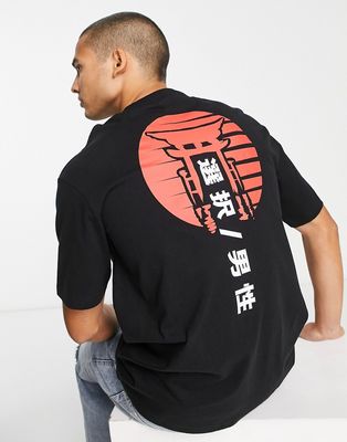 Selected Homme oversized t-shirt with temple back print in black