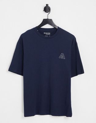 Selected Homme oversized t-shirt with triangle back print in navy