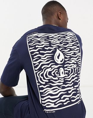 Selected Homme oversized T-shirt with wave back print in navy