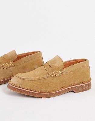 Selected Homme penny loafers in sand suede-Neutral