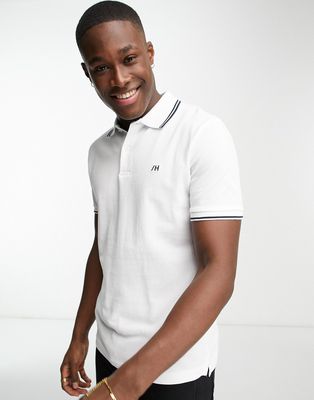 Selected Homme polo in white with tipping