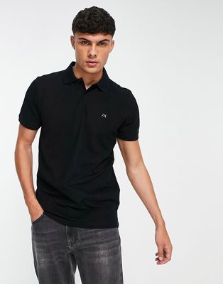 Selected Homme polo with embroidery in black