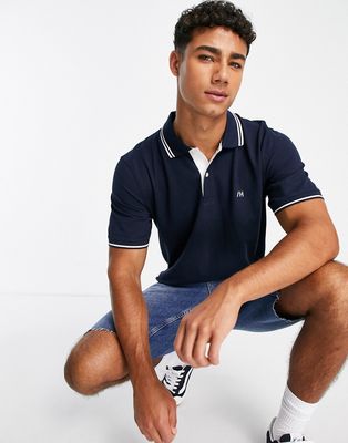 Selected Homme polo with tipping in navy