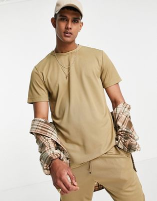 Selected Homme poly t-shirt in beige - BEIGE - part of a set-Neutral