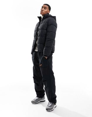 Selected Homme puffer jacket with hood in black