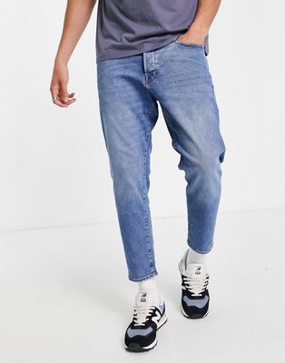 Selected Homme relaxed crop jean in stone wash blue with cotton-Blues