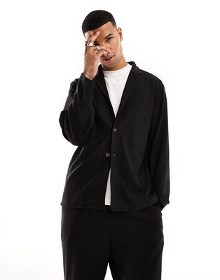 Selected Homme relaxed fit plisse suit blazer in black