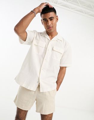 Selected Homme relaxed fit shirt in off-white seersucker-Neutral