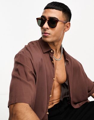Selected Homme round sunglasses in brown with black lens