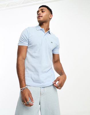 Selected Homme short sleeve polo with logo in light blue