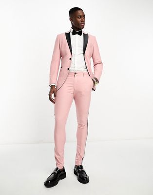 Selected Homme skinny fit tuxedo pants in pink