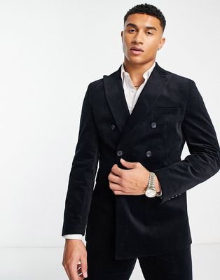 Selected Homme slim fit double breasted suit jacket in navy cord
