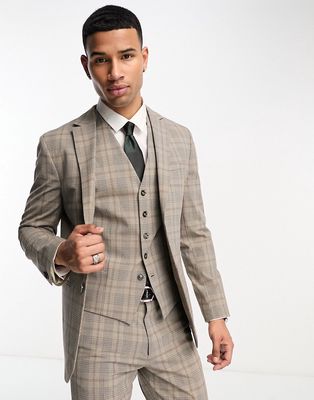 Selected Homme slim fit suit jacket in beige check-Neutral