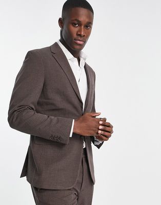 Selected Homme slim fit suit jacket in brown mini plaid
