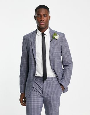 Selected Homme slim fit suit jacket in gray blue check