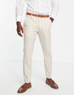 Selected Homme slim fit suit pants in beige summer stripe-Neutral