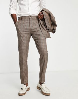 Selected Homme slim fit suit pants in brown check