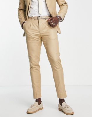 Selected Homme slim fit suit pants in sand linen mix-Neutral